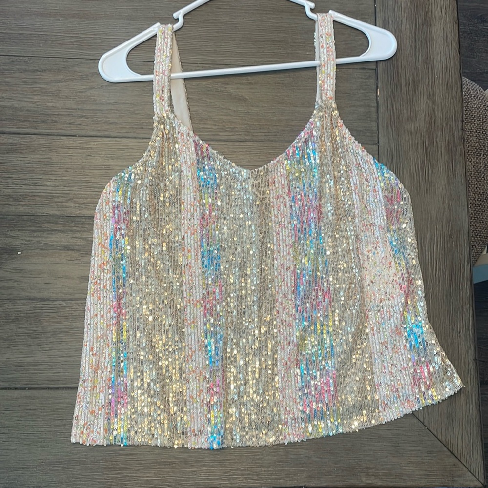 Altar’d State Rainbow and Gold Sequin Tank Top